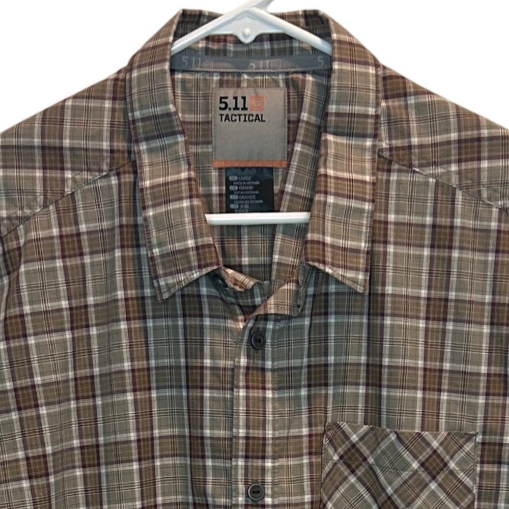 5.11 Tactical Men's Brown Plaid‎ Short Sleeve Button Up Shirt Large Cotton Blend